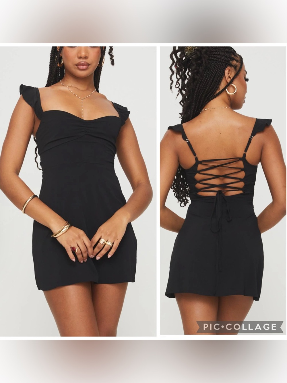 Princess Polly Black Lace-Up Back Mini Dress size 8